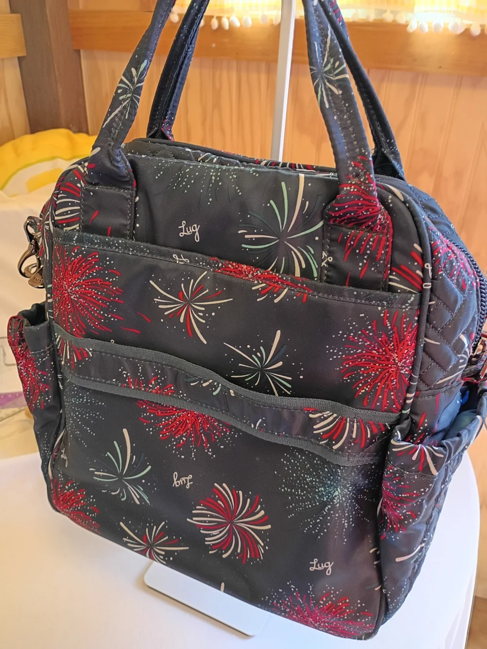 Lug Mini Puddle Jumper Navy Fireworks Convertible Tote Bag with Multiple Pockets